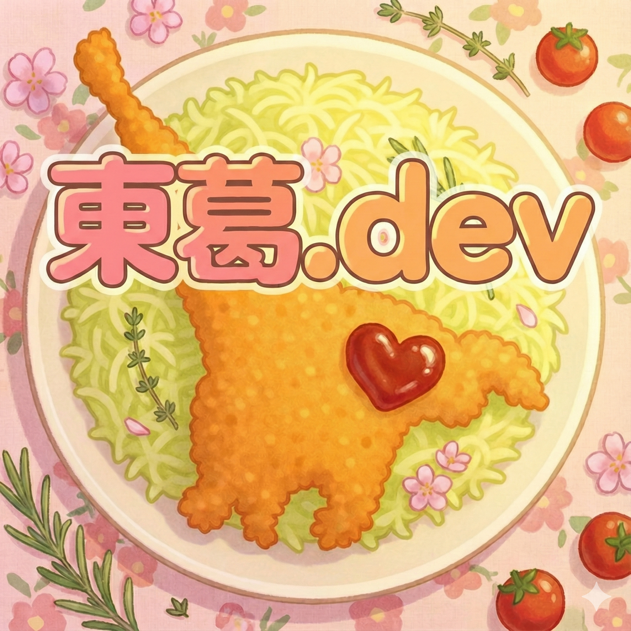 東葛.devのヒーローイメージ。東葛地区の形がとんかつになっており、手賀沼がとんかつソースになっているイラスト。